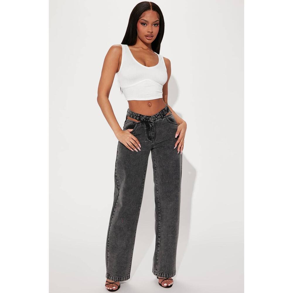 Fashion Nova Got A Secret V Front Straight Leg High Rise Jeans Size 18 NWT Gray
